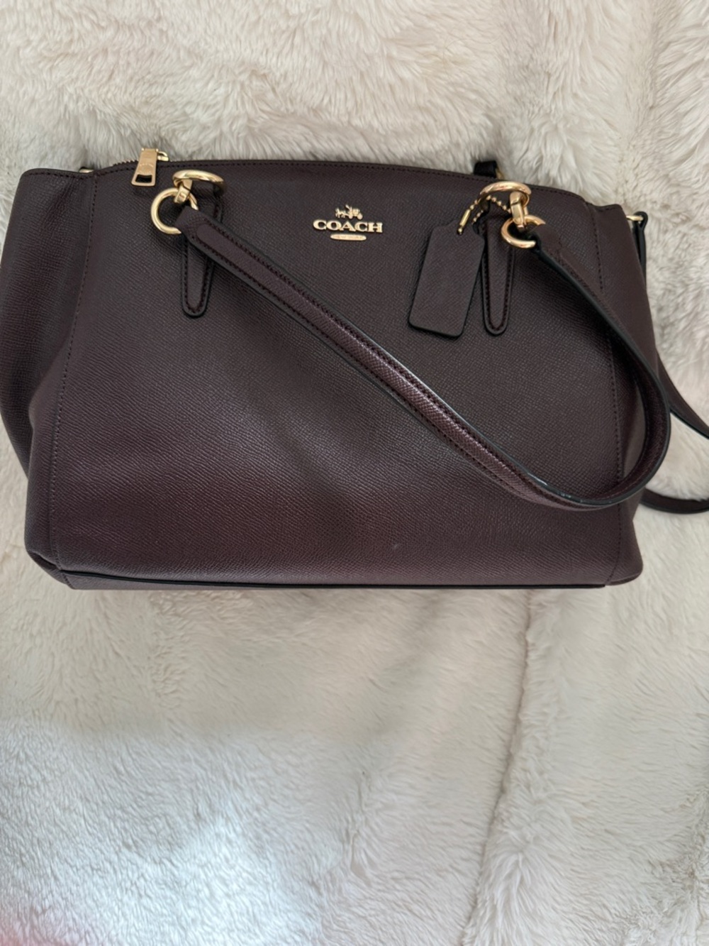 COACH Plum Saffiano Leather Satchel with Gold Hardware